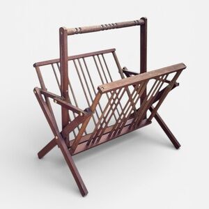 Vintage Mid-Century Folding Wooden Magazine Rack – Made in Taiwan